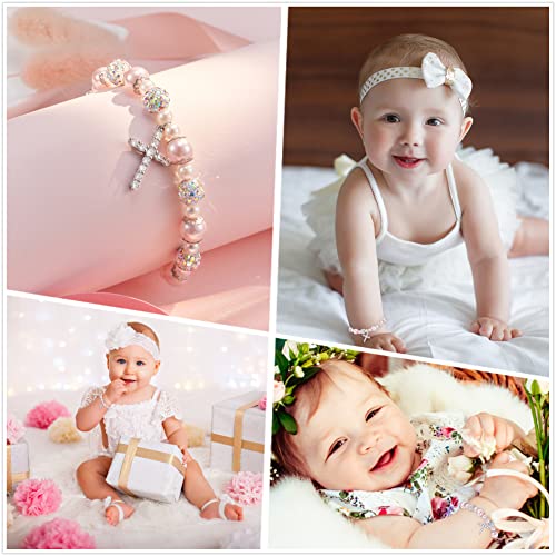 HGDEER First Communion Baptism Gifts, Cross Confirmation Gifts, Pink Pearl and Rhinestone Balls Bracelets for Granddaughter Goddaughter3