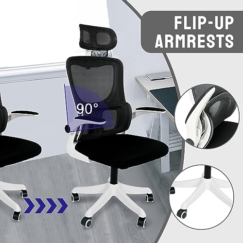 Image of confote Ergonomic Office Chair,Mesh High Back Desk Chair - Adjustable Headrest with Flip-Up Armrests,Swivel Task Chair with Lumbar Support,Computer Chair for Adults (White)