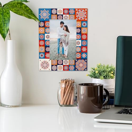 Image of Photo Frame with Gift Box | Size: 9 inch x 7 inch (Photo 4 inch x 6 inch) | Floral Tiles | Aesthetic Decorative Photo Frame for Wall Mount and Tabletop