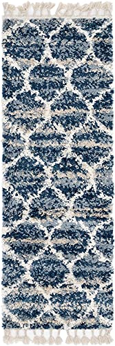 Rugs.com Athena Shag Collection Rug – 2' 2 x 6' Runner Blue Shag Rug Perfect for Hallways, Entryways