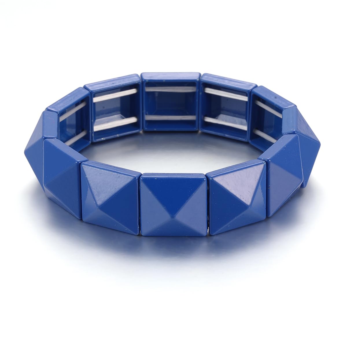 Gothic Punk Elastic Bangle Bracelet with 15mm Square Pyramid Spikes | Metal Alloy Rivets Stretch Adjustable Cuff Wristband for Women, Hip Hop Party Rock Boho Jewelry Multi Neon Colors Optional