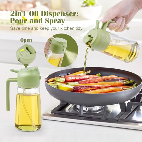 Oil Spray Bottle, 2 in1 Olive oil Sprayer Glass 20.3oz /600ml, Dual Feature Cooking Oil Dispenser Mister Vinegar for Kitchen, Air Fryer, BBQ, Vegetable (Green) - Image 6