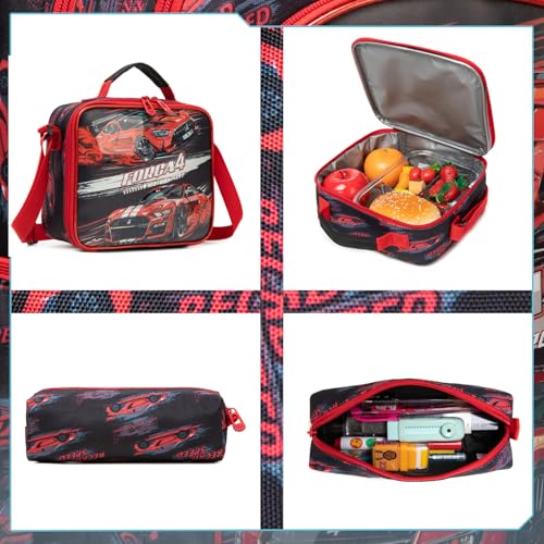 Egchescebo Kids Rolling Cars Backpack for Boys Trolley Suitcases Luggage Travel with Wheels Bookbag Wheeled 17" 3PCS Roller Backpacks Toddler Tote Bag Back Pack School Bags Set Elementary Red4