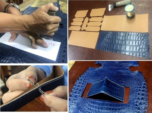 Image of Navy Blue Leather Slim Bifold Wallet Gift Men Hand Stitching Luxury Large Capacity Credit Card Holder Premium Security Wallet RFID Blocking Anti Theft Handmade By Vietnamese VINAM-88