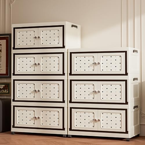 Image of House of Quirk Multifunctional Folding Storage Box Cabinet with Doors and Wheels - Space-Saving Storage for Clothes, Toys, and More - Ideal Mother and Child Clothing Organizer (3 Layer, 65cm)
