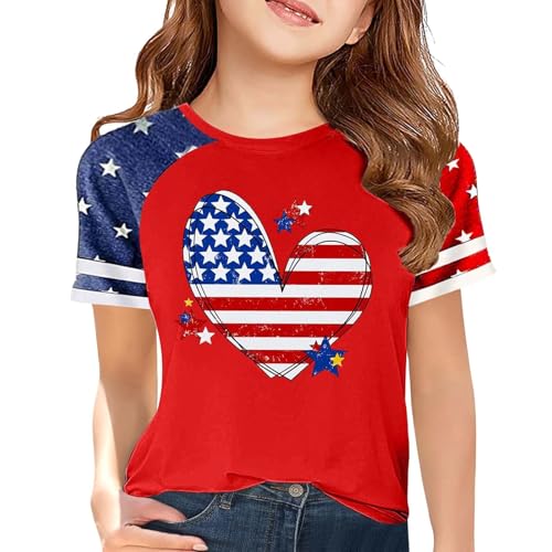 Girls 4th of July Short Sleeve T Shirts Kids Girls Loose Cute Star Crew Neck Patriotic Tees Tops Summer Outfits