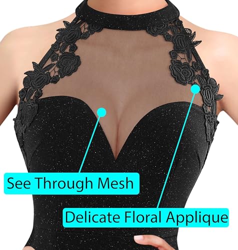 Image of VFSHOW Womens Formal Sexy Halter High Slit Prom Wedding Guest Maxi Dress 2023 Illusion Sweetheart Neckline Evening Long Gown