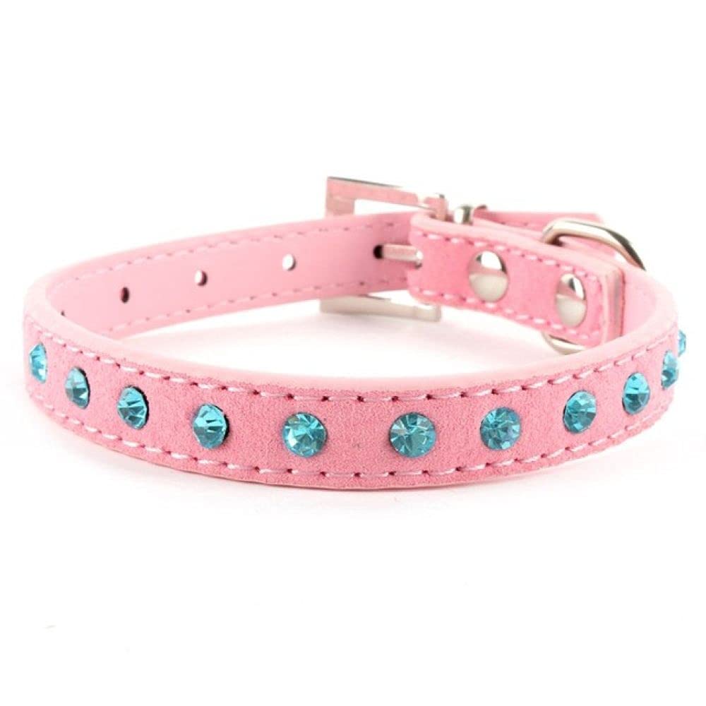 Strass Hundehalsband Aus PU Leder – Glitzernd Mit Kristallen, Verstellbar (Größe L, Rosa)