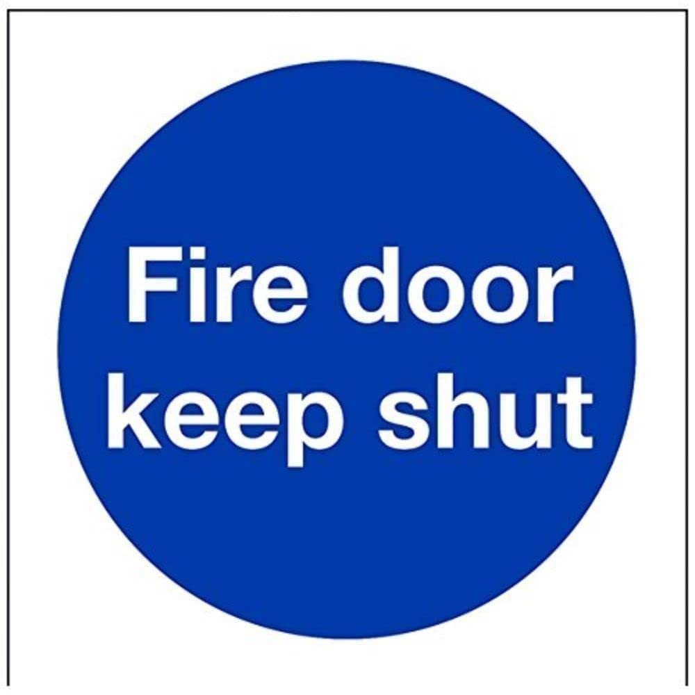 Cartello Vsafety 18001 Ae-r - "Porta Tagliafuoco Tenere Chiusa" - Quadrato 80x80 Mm - Plastica Rigida Blu, Conforme EN ISO 7010 - 4