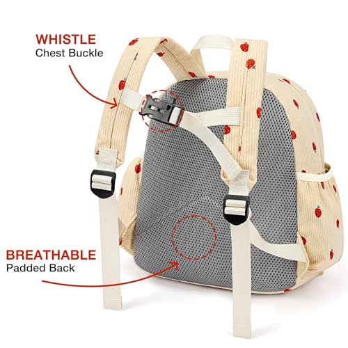 Image of STEAMEDBUN Corduroy Toddler Backpack for Girls 2-4: Kids backpack for Boys Girls - 12 inch Preschool Kindergarten Backpacks - Strawberry