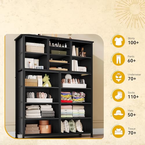 DWVO Dresser for Bedroom with 16 Drawers, Large Chest of Drawers, Tall Dressers for Bedroom with Wood Top and Metal Frame