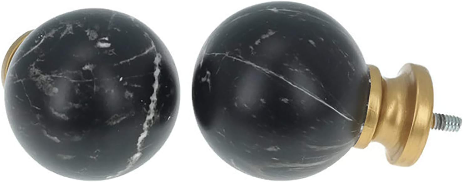 Meriville 1-Inch Diameter Single Window Treatment Curtain Rod, Black Marble Ball Finial, 84-inch to 120-inch Adjustable, Royal Gold