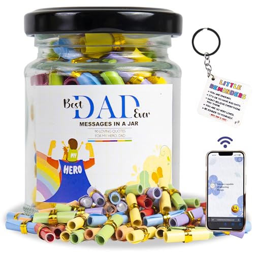 AMAQUANG 90 Messages in a Jar for Dad with NFC Keychain, Dad Birthday Gift, Gifts for Dad, Christmas Gifts for Dad, Dad Gifts from Daughter, Best Dad Ever Gifts, Dad Gifts