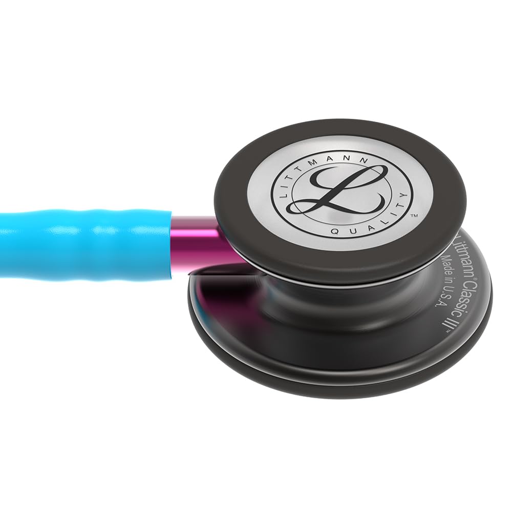 3M Littmann Classic III Estetoscopio con Grabado Gratuito y Linterna Pupilar de Regalo (Turquesa/Smoke Edition/Pink Stem)