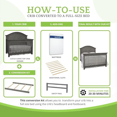 Image of Full-Size Conversion Kit Bed Rails for Dolce Babi Convertible Cribs - Solid Wood Rail - Toddler and Adult Rail for Full-Size Beds - Essential Nursery & Baby Furniture (Weathered Grey)