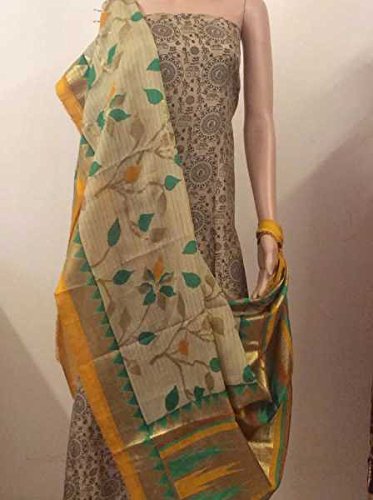 Beige Silk Dress Material With Dupatta 