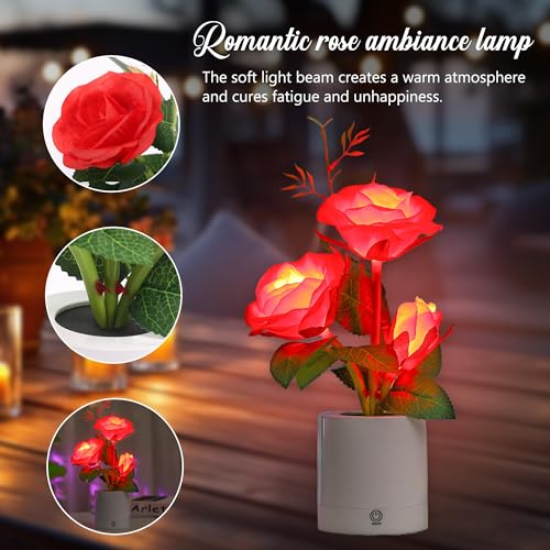 Image of Red Rose LED Night Light Flower Lamp, The Perfect Gifts for Home Decor for Women Her Girlfriend Mom Wife Friend Daughter Mothers Valentines Day Christmas Anniversary Birthday