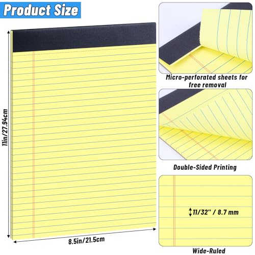 Image of Oleitodh 48 Pack Yellow Legal Pads 8.5 x 11 Wide Ruled Perforated Note Pads | 30 Sheets Per Pad, Thick Paper, Easy Tear Pages, Smooth Writing, Office, School, Home, Meetings, Note Taking