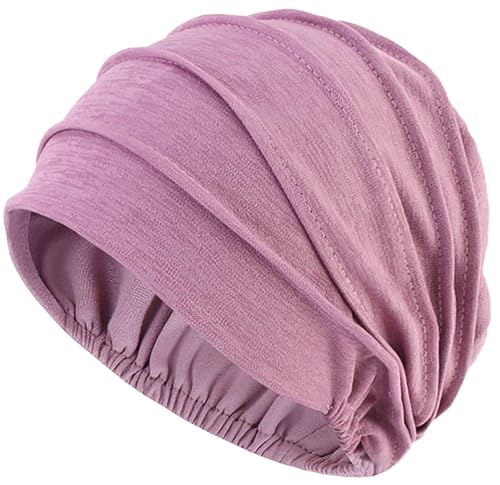 LIMHOO Womens Soft Chemo Beanie Hat Breathable Cotton Slouchy Turban Headwear for Cancer Patients Hair Loss Chemotherapy (Purple)