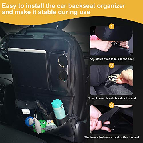 EASY EAGLE Car Seat Organizer, PU Leather Car Backseat Storage Pockets with Foldable Tablet Holder, Against Dirty and Kicks, 1 Piece - Thumbnail 3