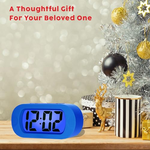 Image of Plumeet Kids Alarm Clock Large Digital LCD Travel Alarm Clocks with Snooze and Night Light - Ascending Sound and Handheld Size - Best Gift for Kids (Blue)