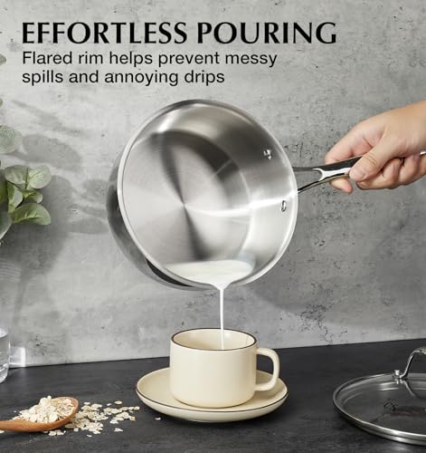 Image of KOCH SYSTEME CS Triply Stainless Steel Saucepan Set, 1QT & 2QT & 3QT Stainless Steel Pot Set with lid, Diswasher & Oven Safe, Induction Compatible Pot, 6PCS