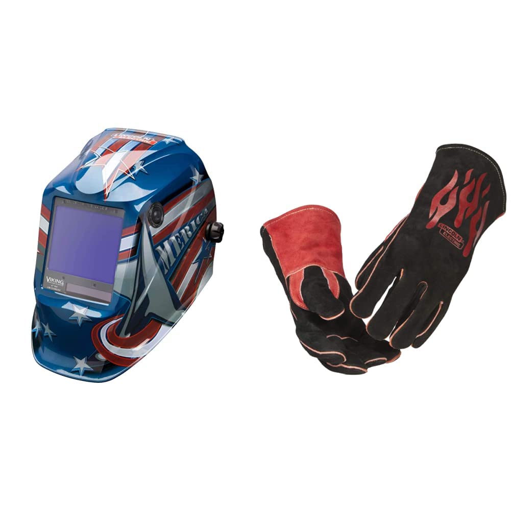 Viking 3350 All American Welding Helmet & Traditional MIG/Stick Welding Gloves | 14" Lined Leather | Kevlar Stitching | K2979-ALL