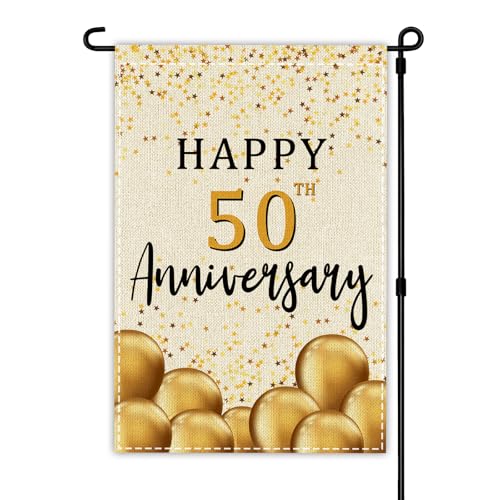 Happy 50th Anniversary Garden Flag, Double Sided 50th Birthday Wedding Anniversary Garden Flag for Porch, Yard, Garden, Home Party Supplies, 12 x 18' ﻿