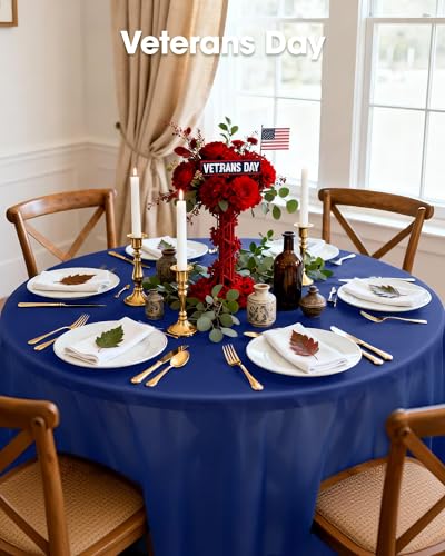 Image of Pureegg Plastic Table Cloth Disposable 10 Pack, 84'' Round Table Cloths, Graduation, Patriotic Decorations, Thanksgiving, Veterans Day Tablecloths, Round, Plastic Cover, Leakproof & Sturdy, Navy Blue