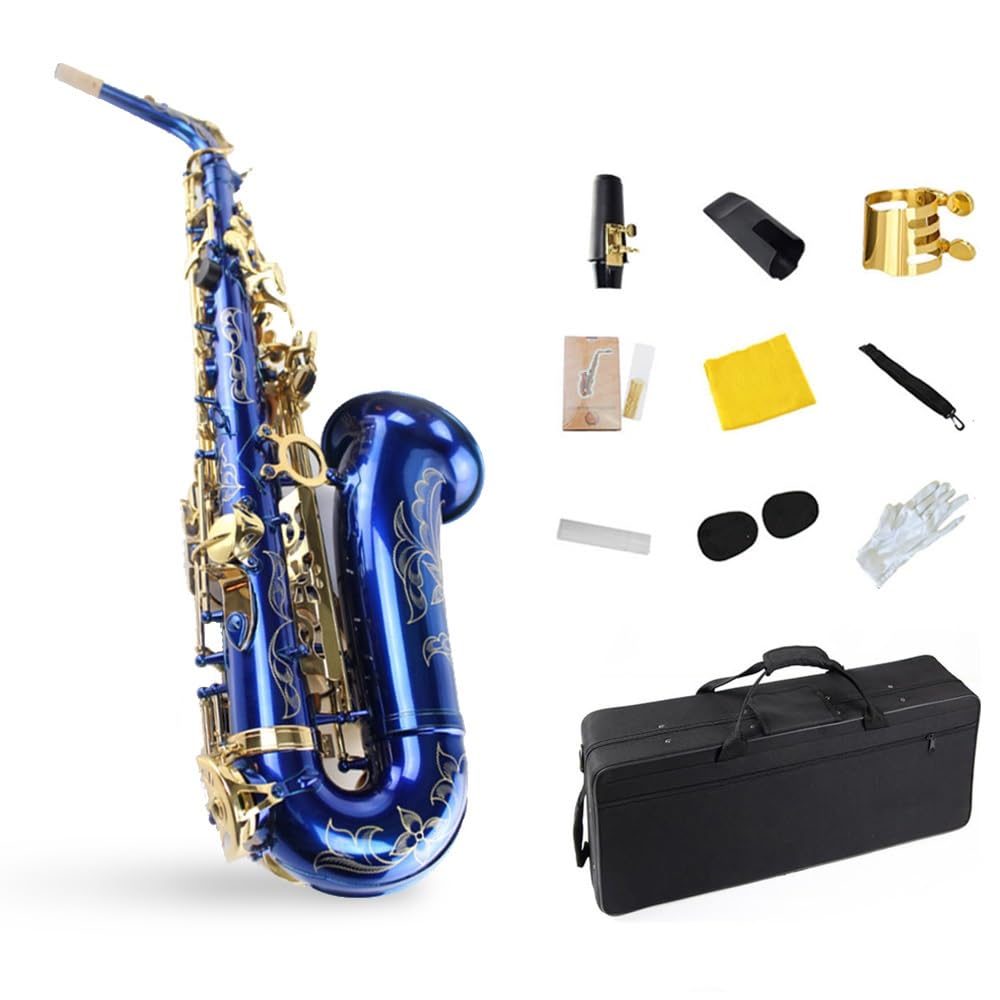 Strumento for sassofono contralto, strumento da gioco professionale, tasti in oro blu con superficie del corpo in ottone. Modello dorato, sassofono contralto professionale in mi bemolle, set for sasso