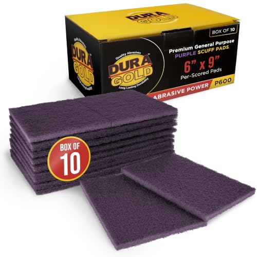 Image of Dura-Gold Premium 6 inch x 9 inch Purple Medium Fine 600 Grit General Purpose Scuff Pads, Box of 10 - Scuffing, Scouring, Sanding, Cleaning, Blend Prep, Surface Adhesion Preparation - Automotive Auto Body