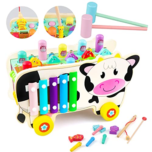Image of Toddler Toys, 8 in 1 Hammering Pounding Toys, Wooden Montessori Toys for 1 2 3 Year Old, Fishing Game Xylophone Sensory Toys for Toddlers 1-3, Whack a Mole Game Baby Toys Age 1-2 2-4 Gift