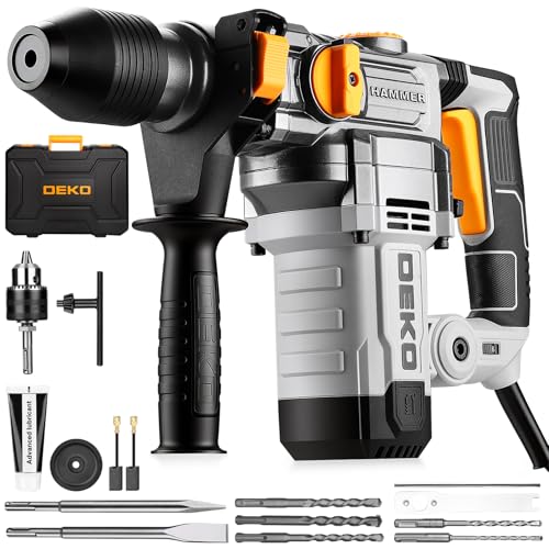 1-1/4 Inch SDS-Plus Rotary Hammer Drill 12.5Amp Electric Heavy Duty Hammer Drill Corded with 4 Functions Demolition Hammer for Concrete with Drill Bits and Chisels Safety Clutch & Vibration Control