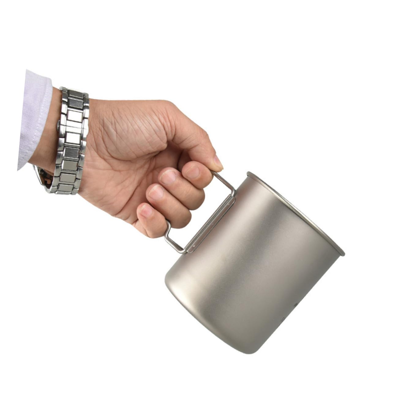 YARNOW Bicchiere Pieghevole in Titanio 750ml con Manico, Argento | Coperchio Incluso, per Escursioni e Viaggio, 750ml, Uso come Tazza per Caffè e Pentolino