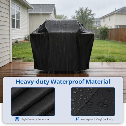 Image of SunPatio Gas Grill Cover 60 Inch, Outdoor Heavy Duty Waterproof Barbecue Gas Cover, UV and Fade Resistant, All Weather Protection Compatible for Weber Charbroil Brinkmann Grills and More, Black