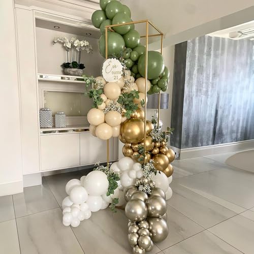 Image of Sage Green Gold Balloons, 55 PCS 12 Inch Retro Green White Metallic Gold Confetti Balloon, Olive Green Balloon for Birthday Baby Shower Engagement Wedding Anniversary Graduation Party Decoration