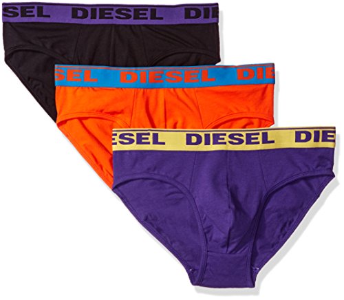 Diesel Men's Fresh and Bright 3-Pack Andre Cotton Stretch Brief, Purple/Orange/Black, Large