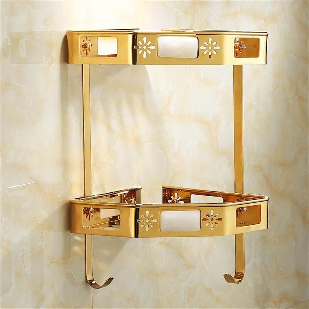 Ruiseawing Corner Shower Caddy Bathroom Shelf Brass Gold Natural Jade Bathroom Shower Rack Wall Mounted 1-2 Tier Corner