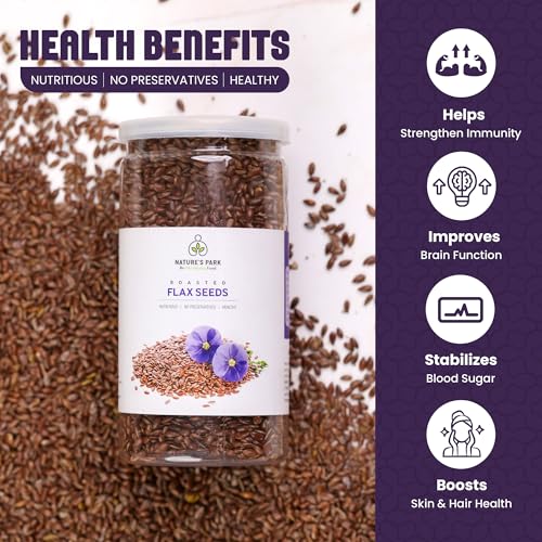 Image of Nature's Park Roasted Flax Seeds 100g - Alsi Seeds for Hair Growth - Rich in Omega 3 Fatty Acids, Magnesium, Phosphorus, Protein, Antioxidants - Source of Iron & Dietary Fibre - Healthy Snacks