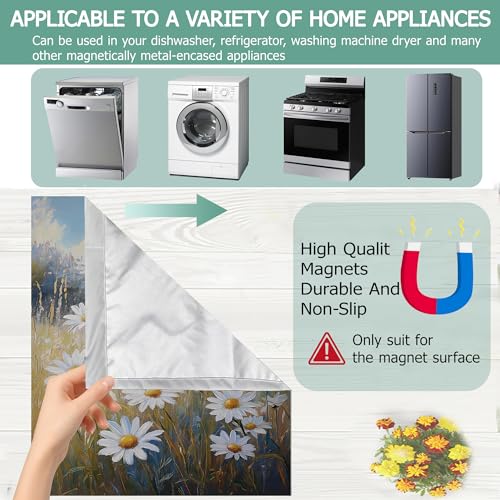 Image of White Daisy Flower Dishwasher Covers for The Front Magnetic,Rustic Wildflower Refrigerator Magnets Decoration,Reusable Dishwasher Cover Panel for Home Kitchen Decor 23x26 Inch