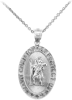 925 Sterling Silver St Christopher Medal Patron Saint of Travelers Catholic Protection Necklace