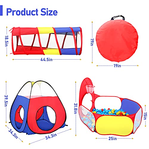 Image of PigPigPen 3 in 1 Kids Play Tent with Play Tunnel, Ball Pit, Basketball Hoop for Boys & Girls, Toddler Pop Up Playhouse Toy for Baby Indoor /Outdoor, Gift for Year Old Child (Colorful 3pc Play Tent)