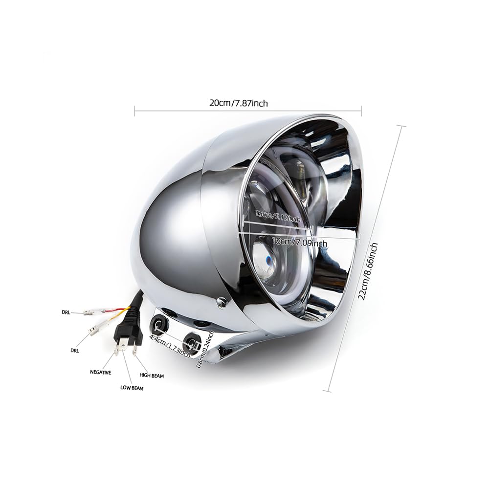 Faro delantero para motocicleta 7'' Faro retro universal para Cruiser Cafe Racer CA250 Steed400 Steed600 Magna250 (Plata)