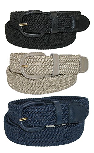 CTM Men's Elastic Braided Stretch Belt (Pack of 3 Colors)2