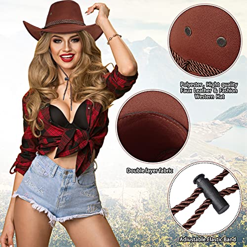 Image of Zhanmai 12 Pcs Cowboy Hat and Bandana Cowboy Cowgirl Hats Bulk Western Party Costume Halloween Accessory