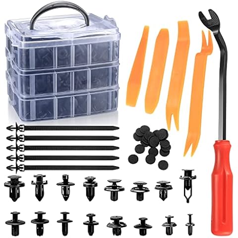 650 Pieces Car Fixing Clips, Door Trim Clips, Universal Car Mounting Clips Set with Removal Tools, Cable Ties and Sponge Cushions Cover