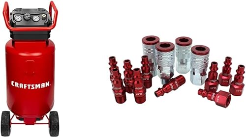 CRAFTSMAN Compresor de aire, 20 galones, 1.8 HP, herramientas de aire sin aceite, presión máxima de 175 PSI, 2 acopladores rápidos, rojo y Craftsman