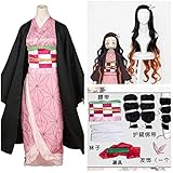 [Cirsaeur] コスプレ衣装 ウィッグ付き 鬼滅の刃 竈門 禰󠄀豆子（かまど ねずこ） コスチューム (衣装とウィッグ：女性Ｍ)