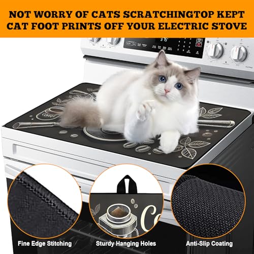 Image of Multi-Design Stove Top Cover for Glass /Electric Stoves - 3-in-1 Heat-Resistant Protector Mat, Non-Slip Drying Rack 30 inch L x 21 inch W (Coffee)