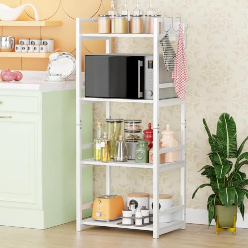 Image of Lukzer 4 Layer Multipurpose Storage Rack - Heavy Duty Metal & Wood Kitchen Organizer | Space Saving Microwave Oven Stand for Modular Kitchen, Living Room, Bedroom & Office (MKR-004 /White)
